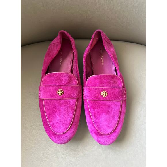 Tory Burch Shoes - Tory Burch Shoes 6 Loafer Suede Leather Fuchsia Pink Flats Logo Classic Preppy